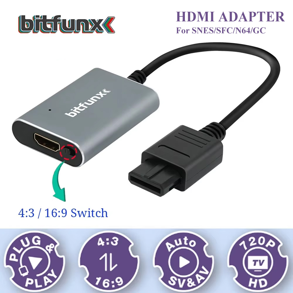 Retro Gaming Accessories - Bitfunx 720P Svideo/AV to HDMI アダプター