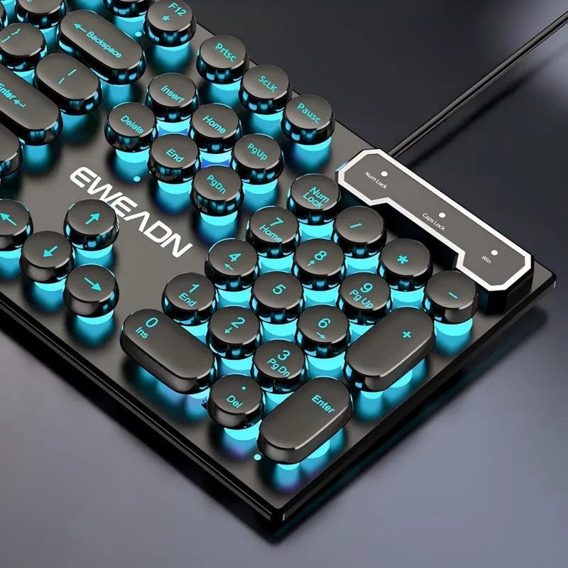Retro Gaming Accessories - レトロパンクメカニカル風キーボードマウスセット有線ワイヤレスRGBバックライトゲーミングオフィスコンボPCラップトップ用