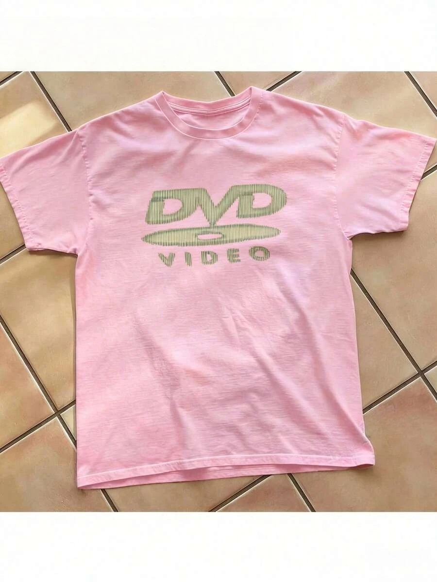 Retro Gaming T Shirts - 【100%コットン】DVDビデオ ノスタルジックグリーンロゴ ヴィンテージゲームプリントTシャツ 2000年代風 レトロサマーシャツ -