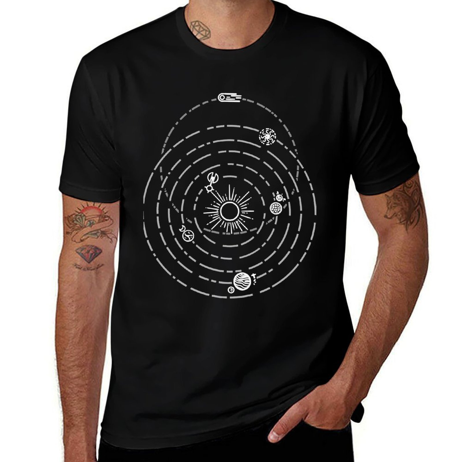 Retro Gaming Shirt - アウターワイルズ ソーラーシステム アートプリント [星なし] Tシャツ カジュアル