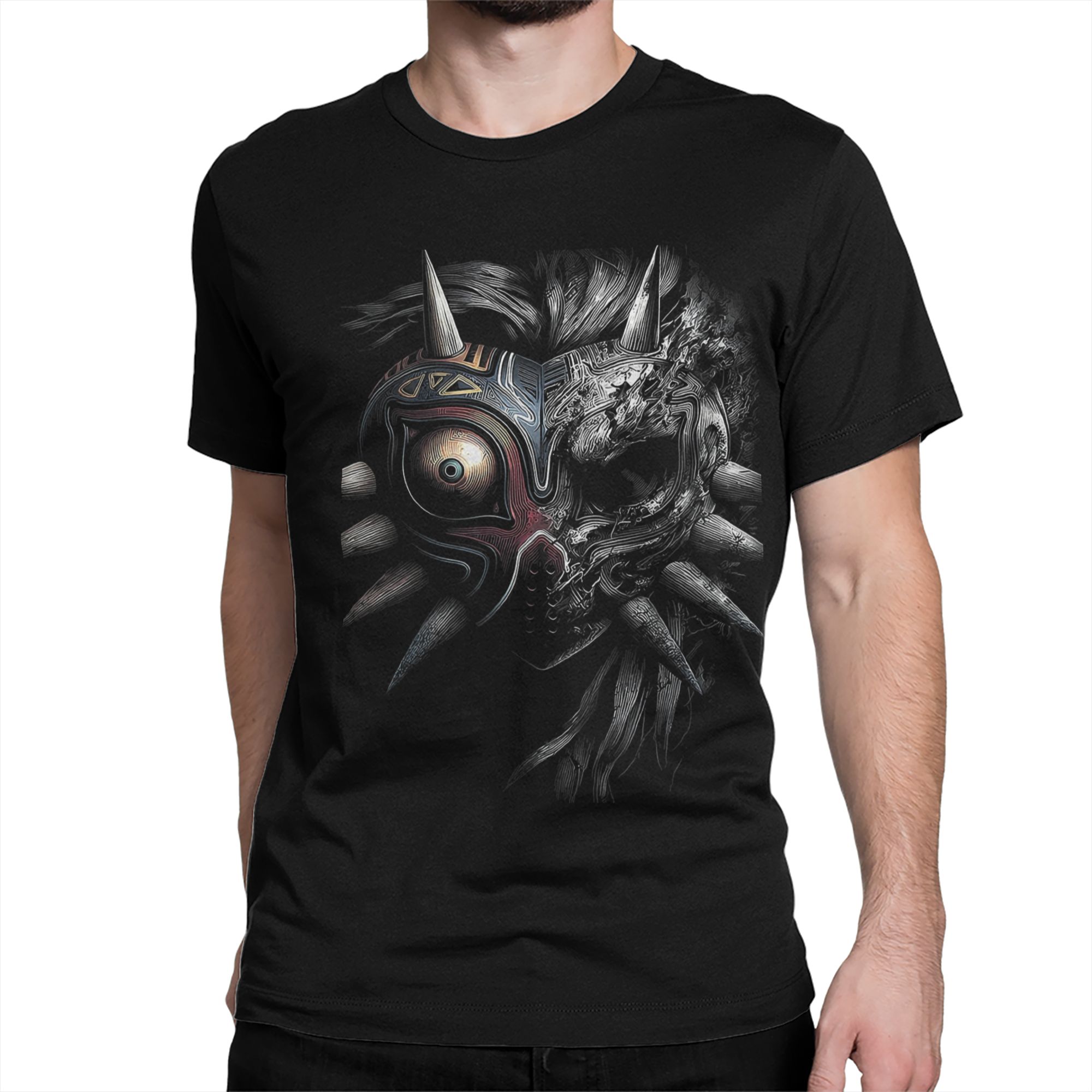 ヴィンテージ不気味な部族の顔マジョラマスクアートゼルダの伝説 - Retro Gaming Shirt のレビューと価格