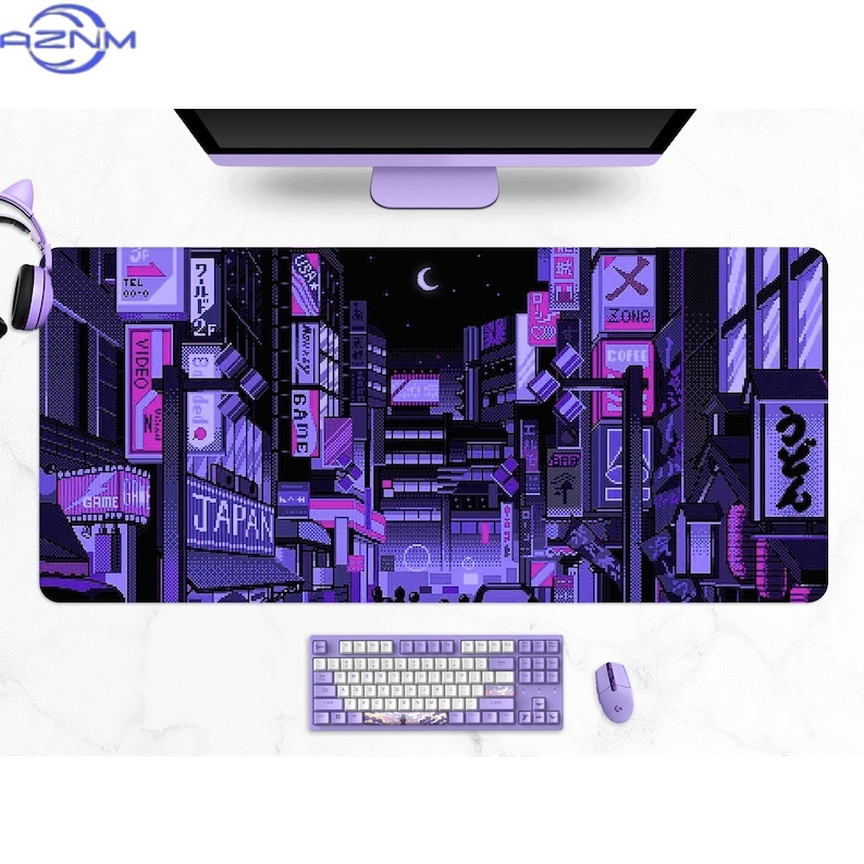東京ストリートデスクマット、レトロなヴェイパーウェーブ、ネオ - Retro Gaming Tokyo のレビューと価格